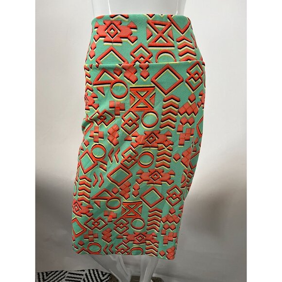 LuLaRoe XL Pencil Skirt With Geometric Coral & Mint Print - Picture 14 of 16